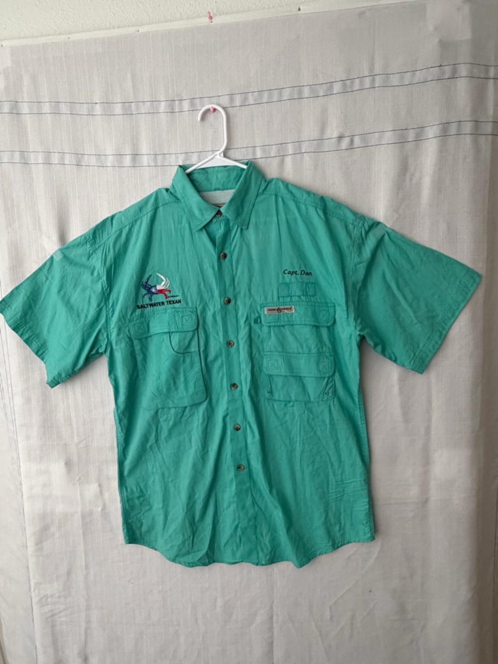 Hook & Tackle Saltwater Men’s M Texan Fishing Shirt Aqua Texas Flag Fish(A514)✨